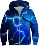 Size 6 8 Boys Geometry Hoodies Little 6 7 8 Year Old Kids Cool 3D Graphic Blue Sweatshirt Children Graffiti Rave Pullover for Girls 6t Son Fall Long Sleeves Outdoor Wear Top Shirts with Big Pockets