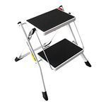 REQUISITE NEEDS Foldable 2 Step Ladder Compact Heavy Duty Steel Portable with Anti-Slip Stable for Kitchen Home Adult 150KG Capacity Black