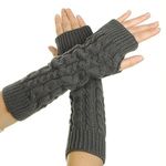 Flammi Women's Knit Arm Warmers Fingerless Gloves Thumb Hole Gloves Mittens for Typing Driving Cosplay, Grey, Medium