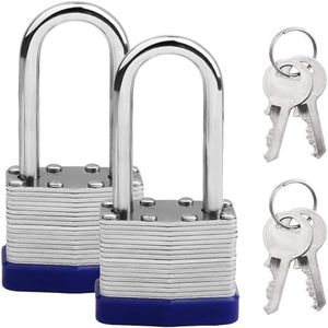 2 Pack Padlock with Keys,40mm Long Shackle Padlocks Outdoor Heavy Duty Pad Lock, Weatherproof Laminated Padlock for Outdoor Use, Shed, Garage, Fence (2pcs)