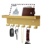 GTK Key Holder for Wall, Key Hooks with Tray and 6 Hooks, Wall Mounted Key Holder for Hallway, Key Rack with Shelf for Mail Storage (Gold)