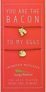 Lucky Feather Friend Necklaces for Women and Teenagers - 14K Gold Dipped on 16" Chord - Ideal Friend Gifts - Bacon & Eggs