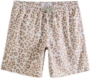 maamgic Mens Swim Trunks Quick Dry Mesh Linner with Pockets 7" Beach Shorts Leopard Print Beige Large