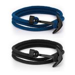 FINEASY 2Pcs Bracelets for Men & Women, Nylon Friendship Bracelet Mens, Adjustable, Handmade, Whales Tail Paracord Bracelets, Spiritual Gifts for Women and Men, Black Blue (Anker)