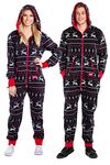 Tipsy Elves Christmas Onesies for Adults - Comfy Unisex Matching Holiday Jumpsuits with Convenient Pockets, Black and Red Fair Isle, Medium