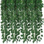 Kalolary 176 Ft 24 Strands Artificial Ivy Garland Leaves Vines Plants Greenery Fake Plants Hanging for Wedding Canvas Background Arch Wall Jungle Table Party Office Decoration (Scindapsus)