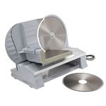 LEM Products 8 ½ Inch Aluminum Electric Meat Slicer Machine, Includes Two Stainless Steel Blades, Serrated and Fine, Silver