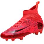 VTASQ Boys' Football Boots Kids Girls Turf High Top Spikes Non-Slip Junior Soccer Shoes Sports Shoes Soccer Athletics Training Shoes Outdoor Sneakers for Unisex Red 1UK