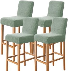 Gollense 4 Pack Stretch Bar Stool Covers Pub Counter Stool Chair Covers with Back Washable Barstool Seat Slipcover with Elastic Bottom for Dining Room Low Short Back Stool (Light Green)
