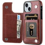 Aoksow Wallet Case for iPhone 15, Soft PU Leather Case for iPhone 15 with Card Holder Kickstand Slim Flip Cover Case for iPhone 15 6.1 Inch (Brown)