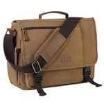 Messenger Bag for Men, VASCHY Canvas Water Resistant Briefcases 15.6in Laptop Bag Crossbody School Satchel Computer Bags for Work Office Bag for Women Camel