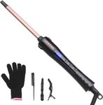 Curling Wand 9MM, Thin Curling Iron, Tight Curls LCD Display 100-230°C for All Hair Types, Tourmaline Ceramic Barrel 30-Second Heat-Up, Long&Short Hair Culer Pro Curling Tongs (Rose Gold)