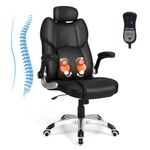 Giantex Executive Office Chair, Kneading Massage Computer Chair with Removable Lumbar Support Pillow, Adjustable Headrest, Faux Leather Rolling Desk Chair with Flip-up Armrests for Home Office, Black