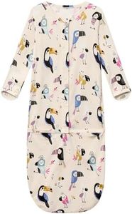 BambooBud Baby Nightgowns Sleeper Gown Newborn Long Sleeve Pajama Gowns Unisex Viscose from Bamboo Sleepwear, Beige/Parrot, Preemie