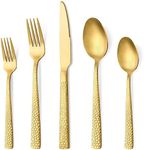 Hammered Gold Silverware Set, OGORI 40-Piece Food Grade Stainless Steel Matte Gold Flatware Set with Square Handle, Service for 8, Tableware Cutlery Set for Home and Restaurant, Dishwasher Safe