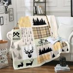 Erosebridal Rustic Cabin Lodge Fleece Blanket, Hunting Deer Throw Blanket Throw Size Buffalo Plaid Arrow Patchwork Sherpa Blanket,Vintage Animal Wildlife Plush Bed Blanket for Kids Teens Bedroom