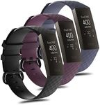 (3 Pack) T Tersely Replacement Band for Fitbit Charge 4/Charge 3 SE Fitness Activity Tracker,Silicone for Fitbit Charge 4/3/SE Waterproof Sport Strap (Black+gray+purple, Large)