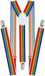 Dibi Adjustable Y Back Suspenders for Men, Women, Teens and Boys, Suspenders with Strong Clips, Rainbow