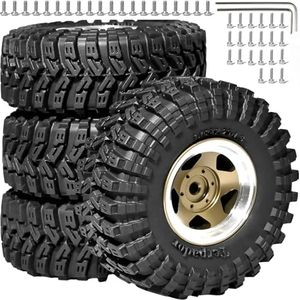 1.3 Beadlock Wheel Tires Set 70 * 26mm Super Large Soft Mud Terrain Off-Road Tires Aluminum Wheel Rims for 1/18 1/24 RC Crawler Car Axial AX24 SCX24 FMS FCX24 TRX4M Upgrade RC Car（4 Pcs）Blonze