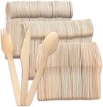 YALLOVE 300 Count Compostable Wooden Cutlery, Disposable Utensils Set of 100 Forks, 100 Spoons, 100 Knives for Wedding, Baby Shower, Birthday