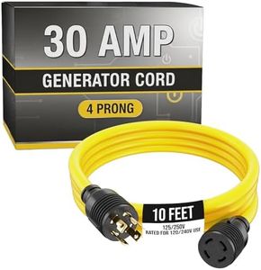 Houseables 30 Amp Generator Cord, Generator Cord, NEMA L14-30P to L14-30R, 30 Amp Extension Cable, 125/250V for 240V Use, 240 Volt, 30amp Power Wire, 4 Prong Plug, Dryer, UL CUL, 10 Gauge, 7500W, 10FT