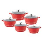 Durane Die-Cast Stockpot with Lid 5Pcs Set of Pot for Cooking Non-Stick Cooking Pot Casserole Set with Vented Glass Lids Induction Cooking Set Soup Pot (Red)