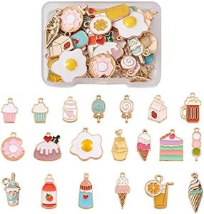 Craftdady - 40 ciondoli a tema dessert, smalto, placcato oro chiaro, torta, ciambella, latte, birra, gelato, lecca-lecca, ciondoli per realizzare collane e bracciali