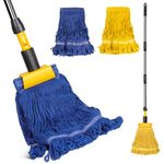 Kphico Commercial Mop-Industrial Looped-End String Heavy Duty Cotton Mop with 2Pcs Mop Pads, 57Inch Stainless Steel Floor Wet Mop for Office, Kitchen, Home, Garage, Hotel Floor Cleaning