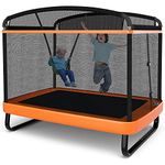 Giantex 6 Ft Kids Trampoline with Swing, Max Load 220lbs, Indoor Small Trampoline for 2 Kids, with Safety Enclosure Net, Built-in Zipper, ASTM Approved Toddler Rectangle Trampoline for 3-8 Year Old