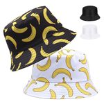 SKHAOVS 2 Pieces Fashion Beach Sun Cap Funny Disco Bucket Hats Fruit Print Reversible Retro 80s Bucket Hat Women Men Double-Side-Wear Outdoor Fisherman Hat for Hip Hop Party Summer Travel (Banana)