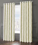 Velosso Total Blackout Ringtop Foil Printed Geometric Cubed Curtain Pair Thermal Insulated Eyelet Curtains for Bedroom Windows (Cream, W46 x L54)