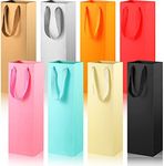 Colorful Wine Gift Bags Wine Bottle Paper Bags Single Bottle Carry Bags with Handles for Wedding Birthday Housewarming Christmas Party Supplies, 3.5 x 4.3 x 13.8 Inch, 8 Colors (24 Pieces)