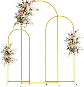 Wokceer Soporte de telón de Fondo de Arco de Boda de 1.8m, 1.5m, 1.2m, Juego de 3 Soportes de Arco de Metal Dorado para Ceremonia de Boda, Baby Shower, Fiesta de cumpleaños, decoración de de Globos
