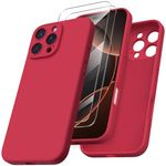 ORNARTO Compatible with iPhone 16 Pro Max Case with 2 x Screen Protector,Shockproof Liquid Silicone Gel Rubber Cover,Drop Protection Phone Case for iPhone 16 Pro Max Case 6.9"-Red