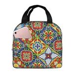 Mexican Ceramic Tile Unisex Thickened Insulated Lunch Bag with Front Pocket for Work Travel Hiking Picnic