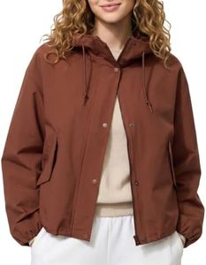 Ainangua Windbreaker Jacket Women Zip Up Short Water-Resistant Parka Raincoat Outdoor Hiking Trench Coat with Hood(Brick-Red,L)