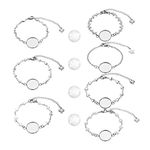 PH PandaHall 28 pcs Bracelet Bezel Settings Including 14 pcs 304 Stainless Steel Bezel Bracelets Blank Tray Bangles 14 pcs 16mm Flat Round Clear Glass Cabochons for Jewelry DIY Craft Making