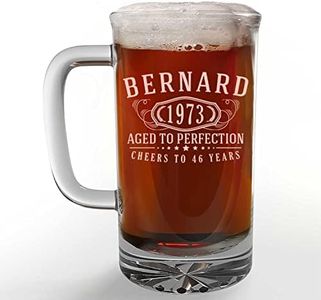 Personalized Etched 16oz Glass Beer Mug Stein - Custom Engraved Christmas Gifts for Men, Dad Drinking Birthday Glasses, Gifts for Him, Bernard