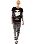 Disney Nightmare Before Christmas Pyjamas For Women | Ladies Jack Skellington T-Shirt & Trousers PJ Set | Adults Black T-Shirt & Elasticated Waistband