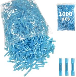 1000Pcs Heat Shrink Butt Connectors,16-14 AWG Blue Marine Grade Insulated Crimp Wire Connectors,Waterproof Electrical Connectors Butt Splice for Cable,Automotive,Boats,Home