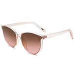 SOJOS Fashion Round Sunglasses for Women Men Oversized Vintage Shades SJ2057 with Clear Frame/Brown Lens