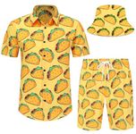 Spanoous Mens Hawaiian Shirts and Shorts Set Funny Hawaiian Shirts for Men Beach Outfits Sets with Bucket Hats, Color-08, Medium