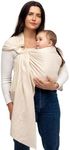 WildBird - Ring Sling Baby Carrier - 0-36 Months (up to 35 lbs) - Standard (74") Sparrow & Gold Ring - Front, Hip or Back Carry - Adjustable Fit - Natural Linen - Baby Essentials - New Mom Gifts