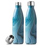 Triple Insulated Stainless Steel Water Bottle (Set of 2) 500ml Insulated Water Bottles, 100% Leakproof Travel Bottle Keeps Hot and Cold - BPA-Free Reusable Flask - Non-Sweat Metal Drinking Bottle