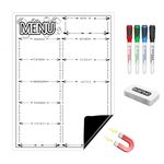 Magnetic Dry Erase Whiteboard for Fridge, Weekly Meal Planner Whiteboard for Kitchen Refrigerator, 16inch x 12inch - with 4 Whiteboard Markers and Eraser