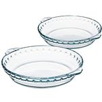 NUTRIUPS 25cm Pie Dishes, 9.5 inch Glass Flan Dish, 2pcs Round Glass Bake Pie Plate with Handle, Pie Serving Dish, Glass Baking Dish High Heat Resistance, Glass Baking Tins for Cake, Pie, Tart, Flan