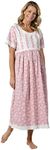 The 1 for U Cotton Victorian Nightgown - Women's Nightgowns & Sleepshirts, Helena 100% Cotton Gown, Pink Floral, Small