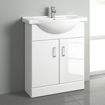 iBathUK Quartz 650 Vanity Unit Furniture and Wash Basin Sink, Floor Standing, MDF Soft Close Doors Bathroom Storage Cabinet- Gloss White (Flat Pack)