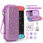 innoAura Carrying Case for Switch, Switch Accessories Set with Shiny Switch Portable Case, Switch Protective Cover, Switch Screen Protector, Switch Game Case and Cute Thumb Caps (Sequins Purple)