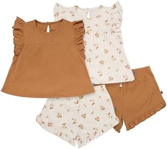 Modern Moments by Gerber Toddler Girls' Flutter Sleeve Top and Shorts Set, Beige Flowers, 5T